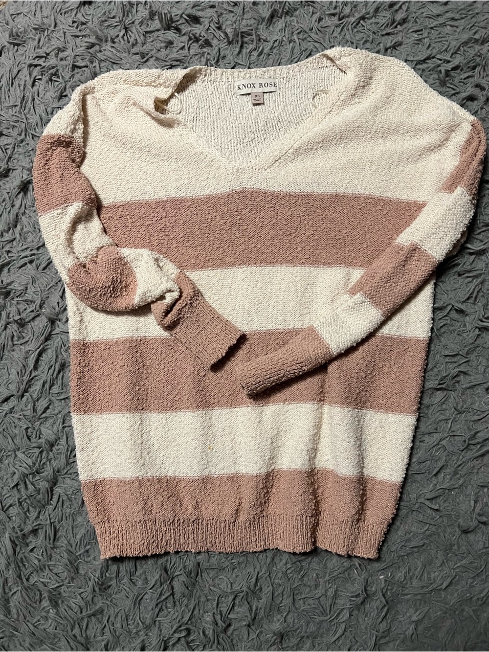 Knox Rose Cream & Dusty Rose Striped V-Neck Pullover